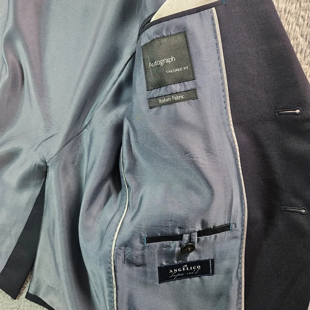 M&S Wool Suit Blazer Jacket Men‎ US 42 Eur 52 Medium Dark Navy Super 100's